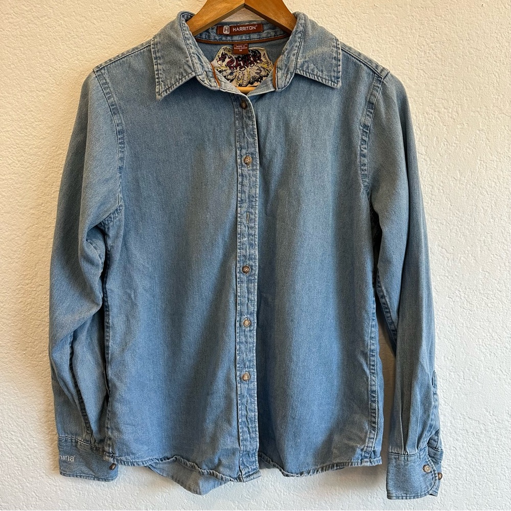 Harriton embroidered jean wash flannel Size medium